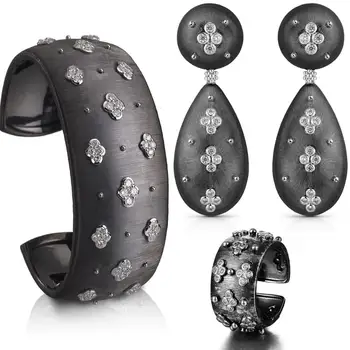GODKI Luxusné 3KS Otvoriť Prsteň Náramok Náušnice Šperky Set Pre Ženy, Svadobné Svadobné Cubic Zirconia Dubaj STRANY SVADOBNÉ Šperky 2020