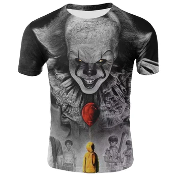 Pánske Horor 3D Joker T-shirt Creative T-shirt Okrúhlym Výstrihom, Krátky Rukáv T-shirt Veľké Oblečenie Klaun