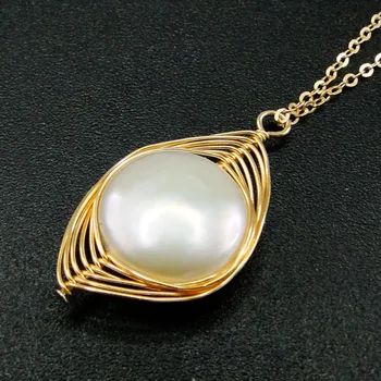 Hot Predaj 14K Roll Zlaté Šperky Barokový Perlový Náhrdelník Ženy Náhrdelník Pre Zapojenie Výročie Svadby, Párty Darček Šperky