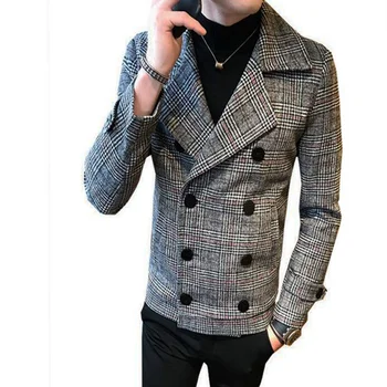 Trend 2019 nové double-breasted windbreaker módne retro tartan kabát veľkosť 5XL tenký, krátky kabát mužov hostiny, párty šaty
