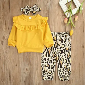 Jesenné Zimné Oblečenie Baby Girl Šaty Prehrabať Topy Mikina Leopard Nohavice Legíny Oblečenie Set Oblečenia 2ks 1-5t NÁS