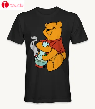 Dym Winnie-The-Pooh Marihuany Konope Burín 420 Legrační Karikatúra Čierne Tričko