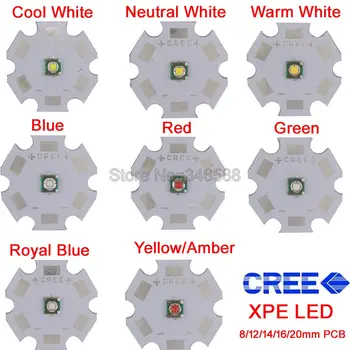 10x 3W Cree XPE XP-E Neutrálna Biela studená Biela Teplá Biela Červená Zelená Modrá Kráľovská Modrá Žltá LED Žiarič Dióda 8/12/14/16/20 mm PCB