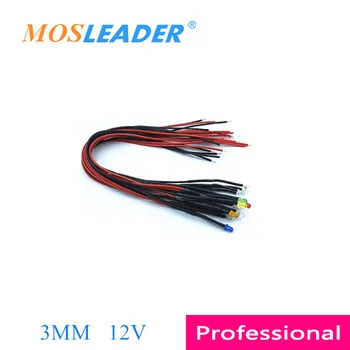 Mosleader 1000pcs 3 MM 12V LED s drôtom 20 CM Modrá Žltá Červená Zelená Transparentná Rozptýleného Farba zase farbu Prewired Emitting Diode