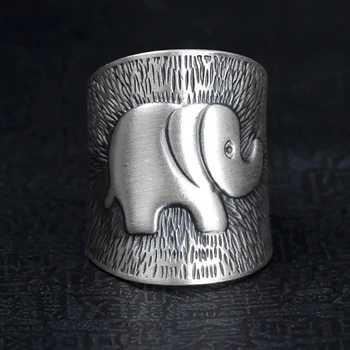 S925 striebro retro Thai ručné pôvodné slon tvar bez mozaiky otvorenie nastaviteľné žien krúžok
