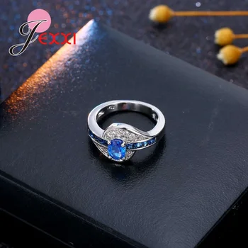 Skutočné Modrá Austrian Crystal Fashion Krúžky Zobraziť Elegantné Temperament Šperky Dámske Dievčatá 925 Silver Ring