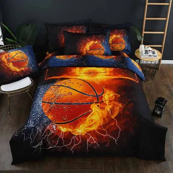 Lannidaa 3D Vytlačené Kong Fu Basketbal Perinu Set Fire Ball prehoz cez posteľ Obliečky na Vankúš Nastaviť Bedquilt Kryt 2/3KS Sady