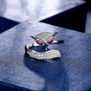 Glamour Fire Fox Krúžok Žien 925 Silver Full Diamond Otvoriť Krúžok Strieborné Šperky Darček Šperky Veľkoobchod