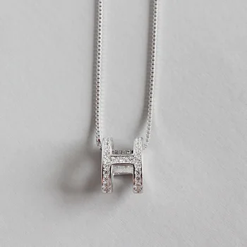 AsinLove Reálne 925 Sterling Silver Písmeno H Prívesok Náhrdelník Jednoduchý Nepravidelných Konkávne Geometrické Zirkón Náhrdelník pre Ženy Šperky