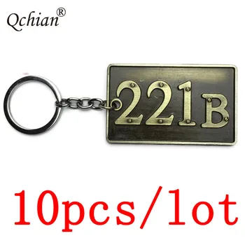 10pcs/veľa Detektív Sherlock Holmes Byt 221B Izba Kovové poznávacia Keychain Auto, Motocykel Kľúče Prívesok Dekorácie
