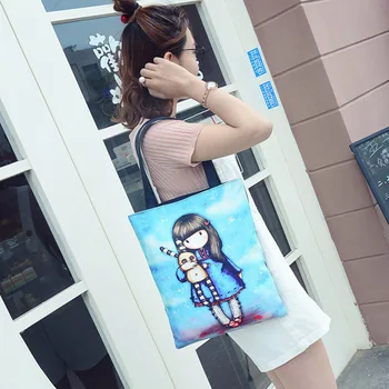 Móda Bežné Cartoon Tlač Ženy Kabelka Žena Vysoko Kvalitného Odolného Plátna Taška cez Rameno Dievča Krásne Nakupovanie Školské tašky