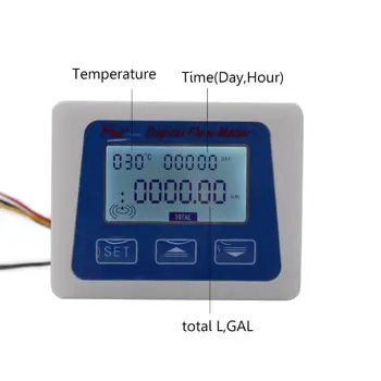 LCD Digitálny prietokomer Vody Prietokomer Teplota Časový Záznam s G1/2 Flow Sensor