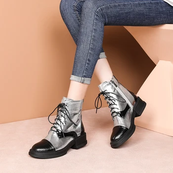 MORAZORA 2020 Nový príchod originálne kožené topánky námestie podpätky kolo prst zmiešané farby dámy topánky na jeseň zimná členková obuv ženy