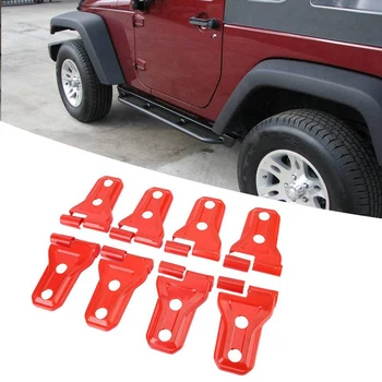 Dvere Záves Kryt, 8 ABS chrómované Bočné Dvere Záves Kryt Vonkajšie Lisovanie Trim na Jeep Wrangler JL 2018-2019 Červená