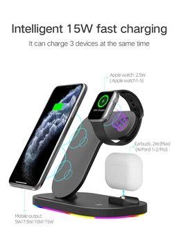 15W Qi Rýchlo Bezdrôtový Nabíjací Stojan Pre iPhone 12Pro XR Apple Hodinky 3 v 1 Skladacia Nabíjací Dock Stanica pre Airpods Pro iWatch