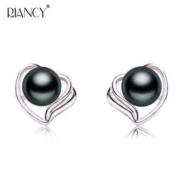 Nové Módne Prírodné Sladkovodné black Pearl Stud Earings 925 Sterling Silver pearl Šperky Pre Ženy svadobný dar