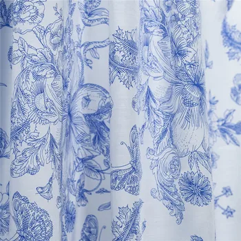 Vytlačené modrou kvetinový&motýľ vzor hodváb zmesi bavlnená tkanina,55