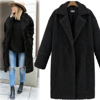 2019 jesenné a zimné nové žien bavlnená bunda cashmere dlhým rukávom farbou dlhá srsť vlny kabát