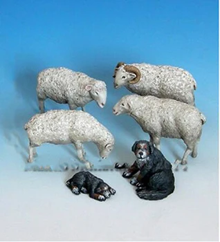 1/35 Moderné Zvierat Nastaviť Oviec & Sheepdogs hračka Živice Model Miniatúrne Auta unassembly Nevyfarbené