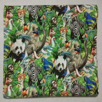 Živé Šťastný Zvierat Zoo Elephat Panda Zebra Zelenej Listovej potlačené Bavlnené Tkaniny 50x110cm Zvierat Textílie Patchwork Handričkou Domova