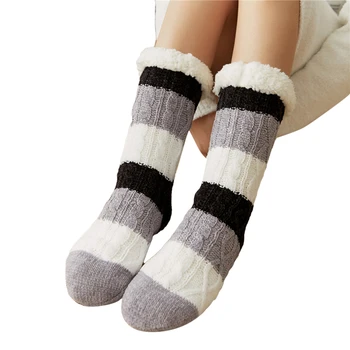 Hrubé Ženy Teplé Spánku Ponožky, Papuče Ponožky Dievčatá Prúžok Tlače Kvality Non-Slip Teplej Pol Trubice Nové Zimné Roztomilé Ponožky Pre Ženy