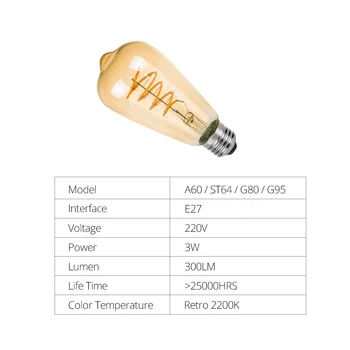 Edison LED Žiarovky Žiarovka A60 ST64 G80 G95 Veľké Globálne Žiarovky Vintage Žiarovky E27 Zlaté Sklenené Vnútorné LED Lampa Stmievateľné