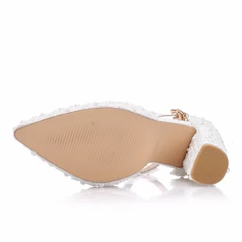 Crystal Kráľovná Čipky Kvet Sandále Ukázal Prst Čerpadlá Šaty Strany Topánky Námestie Vysoké Podpätky Letné Sandále Ženy Weding Topánky