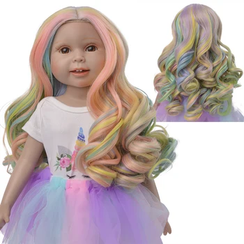 Aidolla Bábika Vlasy Rainbow Dlhé Vlnité Kučeravé vlasy pre bábiky Tepla Odolať Bábika Parochne pre 18