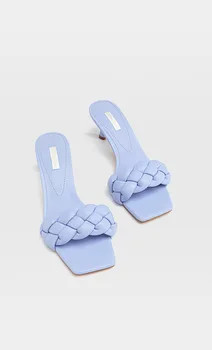 SOUTHLAND Lete tkané 7 cm tenké päty ženy listov štvorcové prst ženy bežné papuče