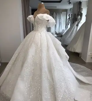 Dubaj Luxusné Iskru Svadobné Šaty 2019 Sequined Korálkové Svieži Guľové Šaty Pre Svadobné Rúcho De Mariee Crystal Svadobné Šaty