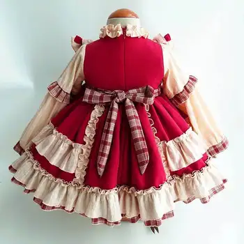 Dieťa Dievča, Jeseň, Zima Dlhý Rukáv Červená Vintage španielsky Lolita Princezná plesové Šaty, Lúk Šaty na Narodeniny Vianočný Večierok