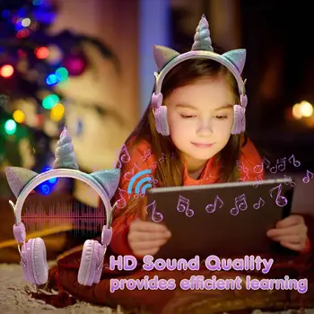 Roztomilý Jednorožce Bluetooth Slúchadlá Dievčatá Daugther Hudbu Stereo Slúchadlá s MIKROFÓNOM pre Handsfree on-Line Vzdelávanie Narodeninám