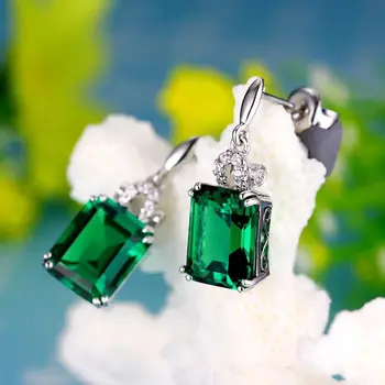 Ženské 925 Silver Smaragdové Náušnice Zapojenie Svadobný Dar Šperky Veľkoobchod