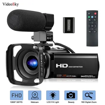 Video Videokamera s Mikrofónom, FHD 1080P 30FPS 24MP Vlogging YouTube Kamery 16X Digitálny Zoom Videokamera Webcam Recorder