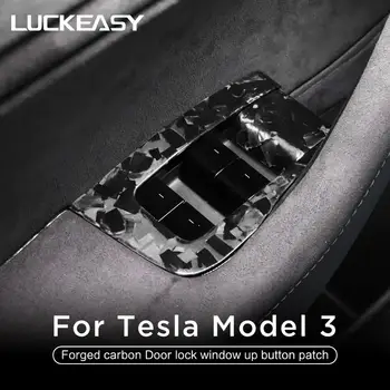 LUCKEASY Kované mramoru uhlíkových vlákien auto door lock okno tlačidlo patch pre Tesla Model3 interiérové úpravy accessorie