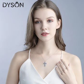 Dyson 925 Sterling Silver Náhrdelník Vytvorený Blue Topaz Cross Prívesok Náhrdelníky Pre Ženy, Dievčatá S Reťazca Klasické Jemné Šperky
