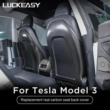 LUCKEASY Auto Interiérové Doplnky Pre Tesla Model 3 Model Y 2017-2021 Pravé karbonové vlákna nahradia pôvodné autosedačky zadný kryt