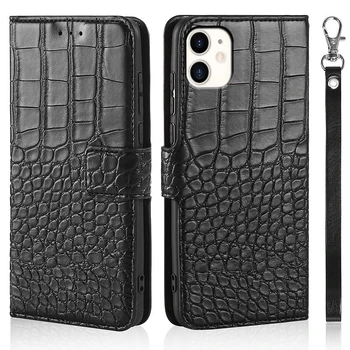 Flip Telefónu puzdro pre iPhone 11 Kryt Originál Krokodíla Textúry Kože Knihy Dizajn Luxusné Coque Wllet Capa S Popruh