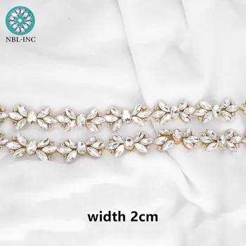(1 yard ) Nové svadobné Silver gold crystal drahokamu nášivka výbava gold žehlička na šiť na svadobné šaty WDD1064