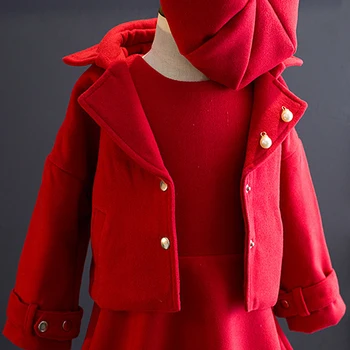 Gitls Jeseň Sukne Vyhovovali Červená Bunda hrubé Suit Baby Dievčatá Módne 3ks Sada Kabát+vesta šaty+klobúk elegantné Vianočné Oblečenie