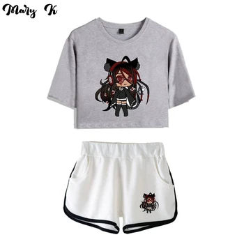 Gacha Život Ženy Dve Dielna Sada Šortky+krásne T-shirt Harajuku Streetwear Hot Girl Sady