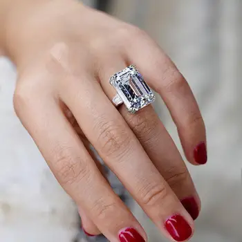 2020 Nový Príchod Luxusné Šperky 925 Sterling Silver Princezná Rez Veľké Biele Topaz CZ Diamond Strany Žien Svadobné Kapela Krúžok