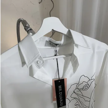 IEFB /pánskeho oblečenia dizajn rose vytlačené tričko pre mužov 2021 vintage kórejský štýl, dlhý rukáv, čierna biela streetwear topy nové 9Y2633
