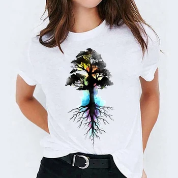 T-košele Top pre Ženy Rastlina, Kvet Tlač 90. rokov Oblečenie Príležitostné Tlače Lady Dámske Graphic T Shirt Ladies Ženský Čaj T-Shirt
