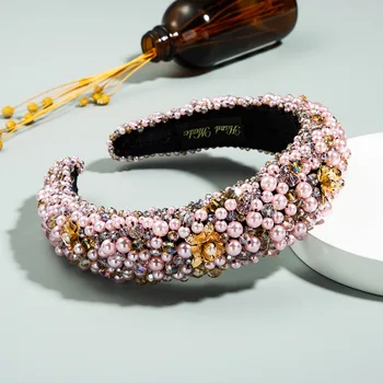 2020 Elegantné Barokové Crystal Čelenky Pre Ženy Luxury Diamond Čalúnená Hairband Kvet Pearl Hairband Dámske Vlasové Doplnky