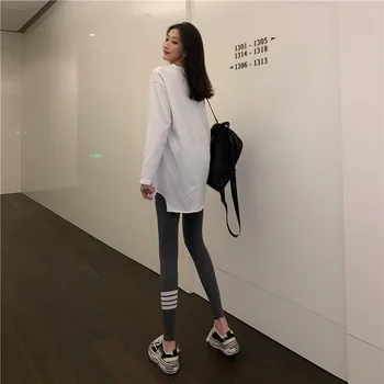Ženy Voľné T-shirt Long Sleeve 2020 Jar Leto Nové Módne Žena Streetwear Bežné Veľké rozmery Otvoru Biele Tričká Topy