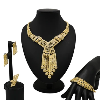 Móda Afriky Sady Šperkov náhrdelník náušnice náramok a prsteň Zlaté Šperky pre Ženy, Svadobné Party Svadobné Šperky